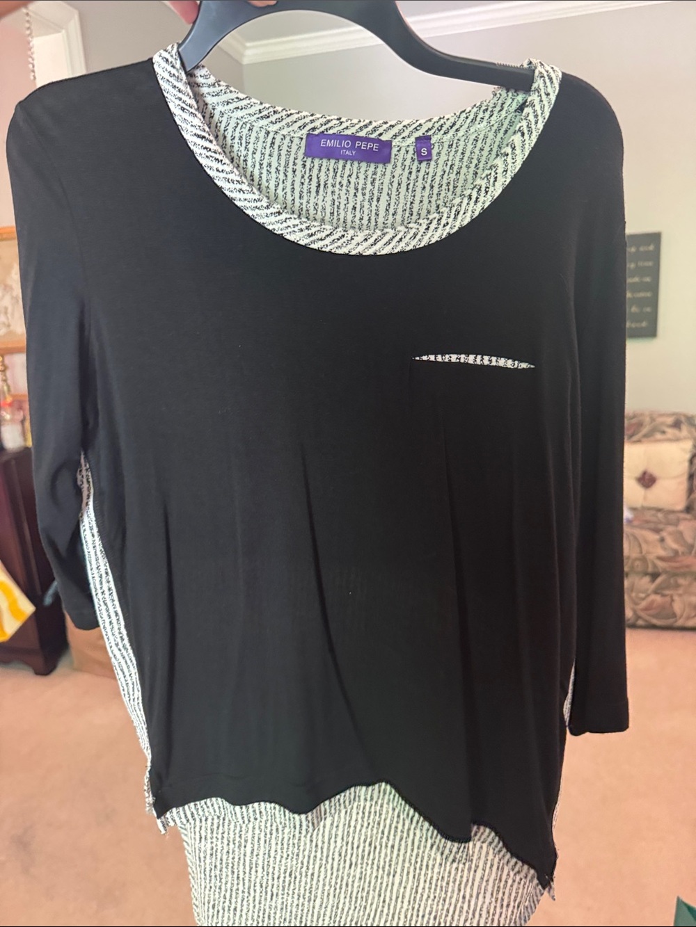 Emilio Pepe Black Long-Sleeve Tee with Contrast Trim